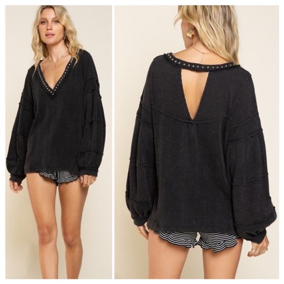 RE-STOCKED POL Raw Edge Color Block Top - Picture 13 of 15